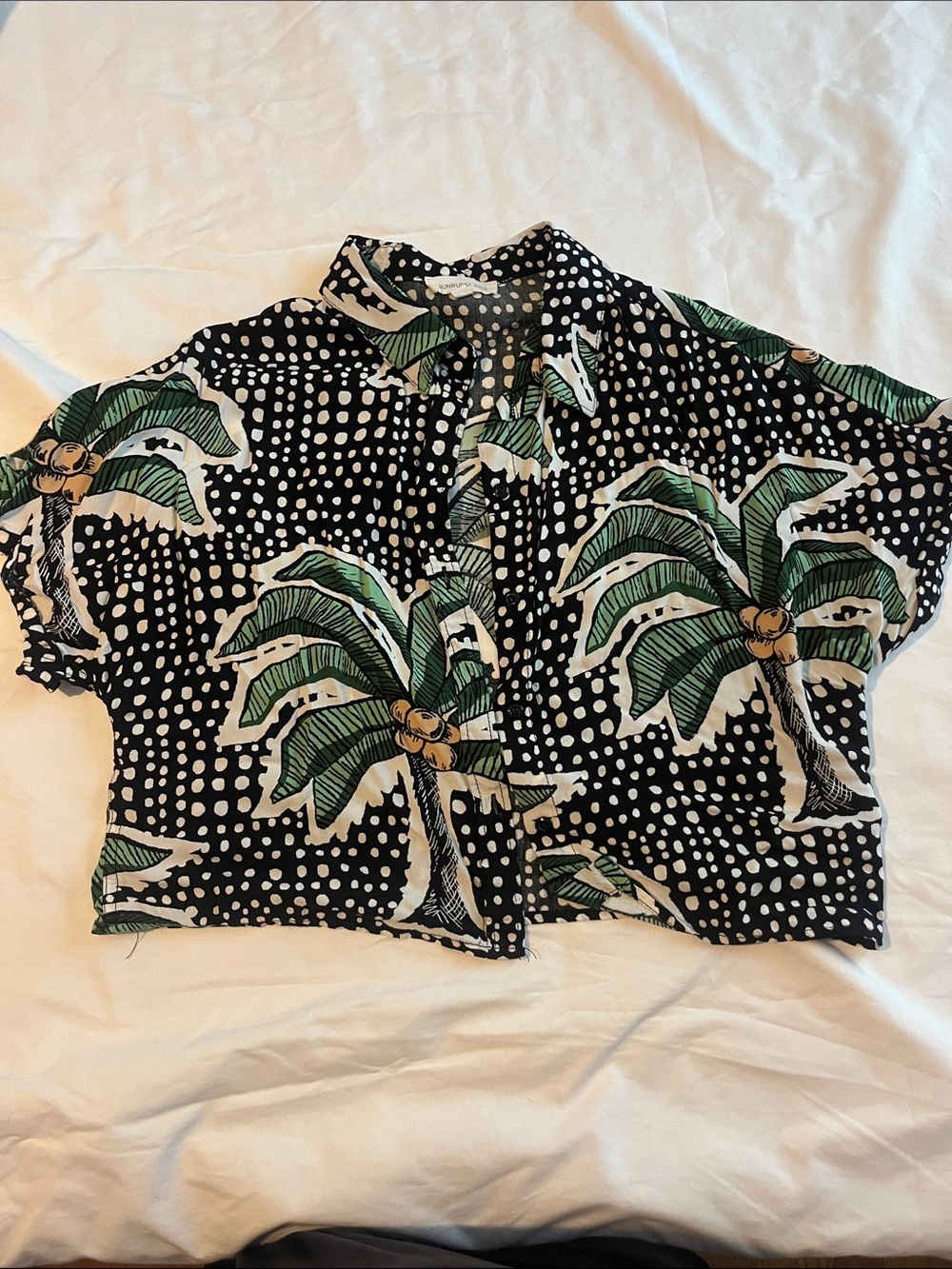 Palm Print Black & Green Crop Top
